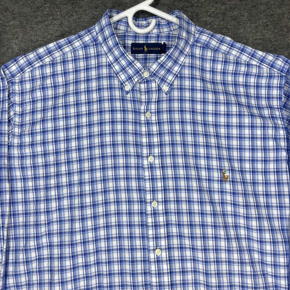 Polo Ralph Lauren Shirt Mens 3XB white blue plaid Oxford preppy long sleeve - Picture 2 of 11